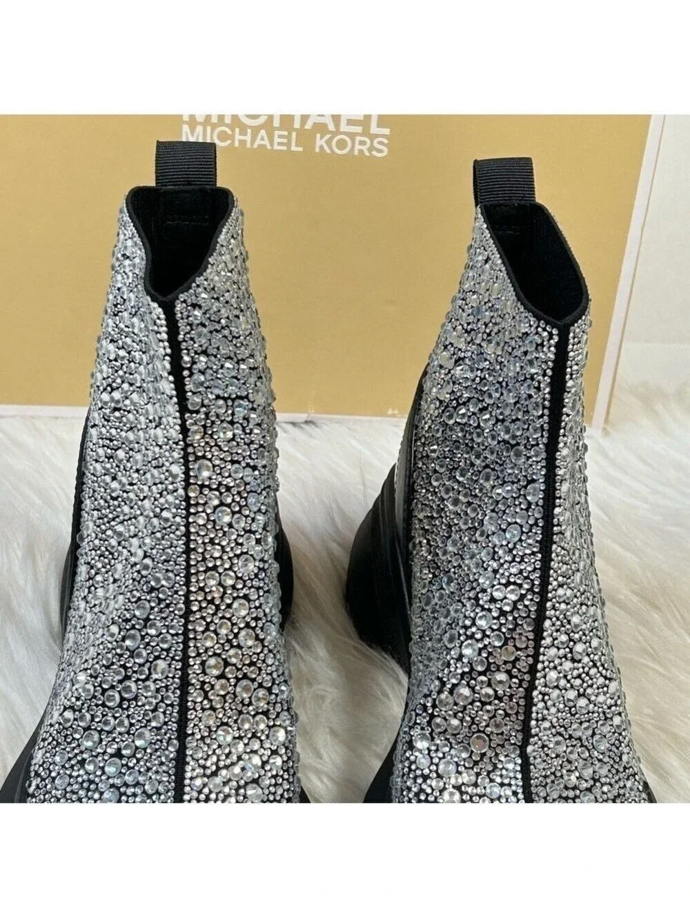 Michael Kors Black Silver Knit Booties Size 6